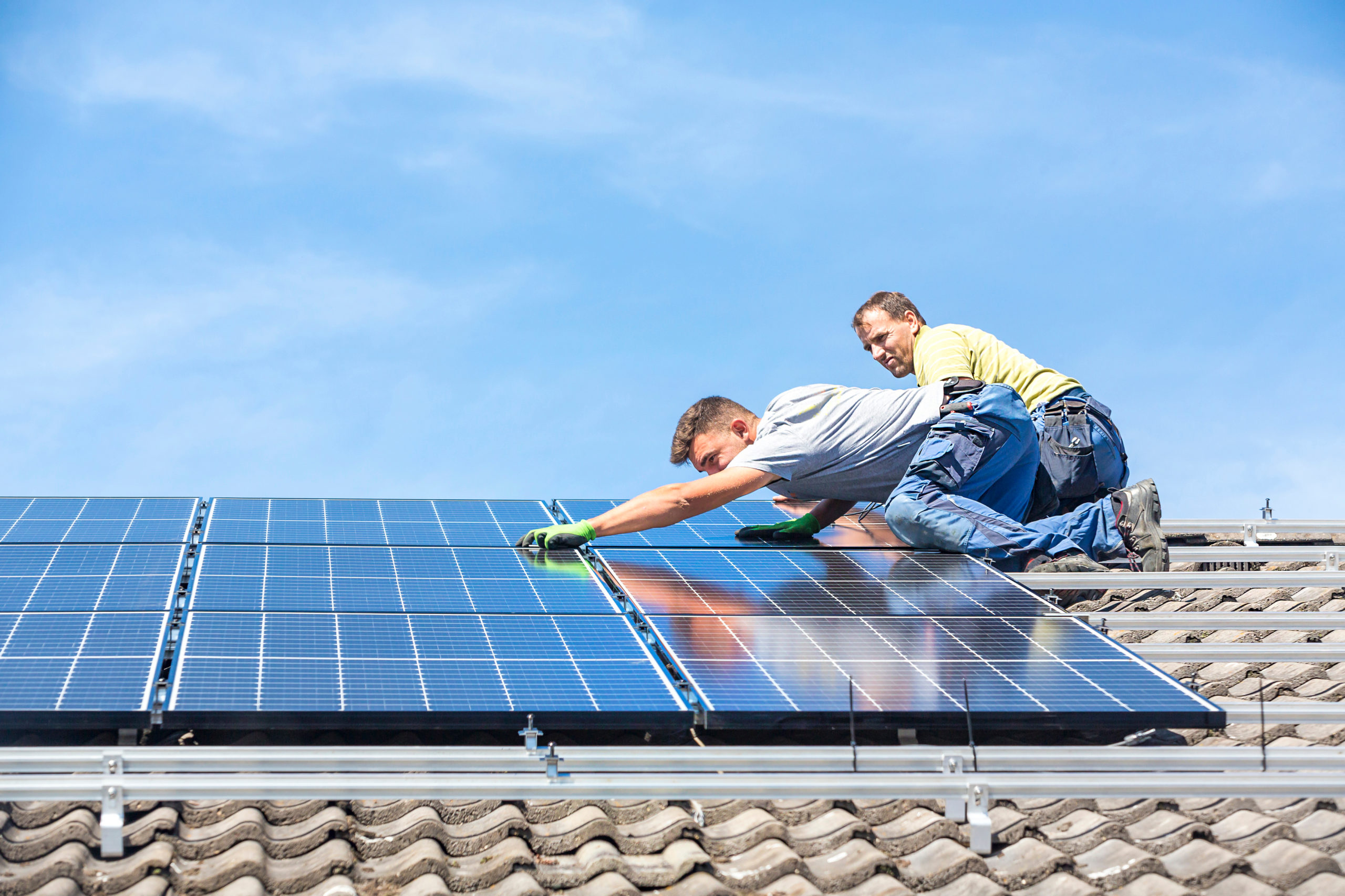 Close-up of solar panels on a house, capturing sunlight